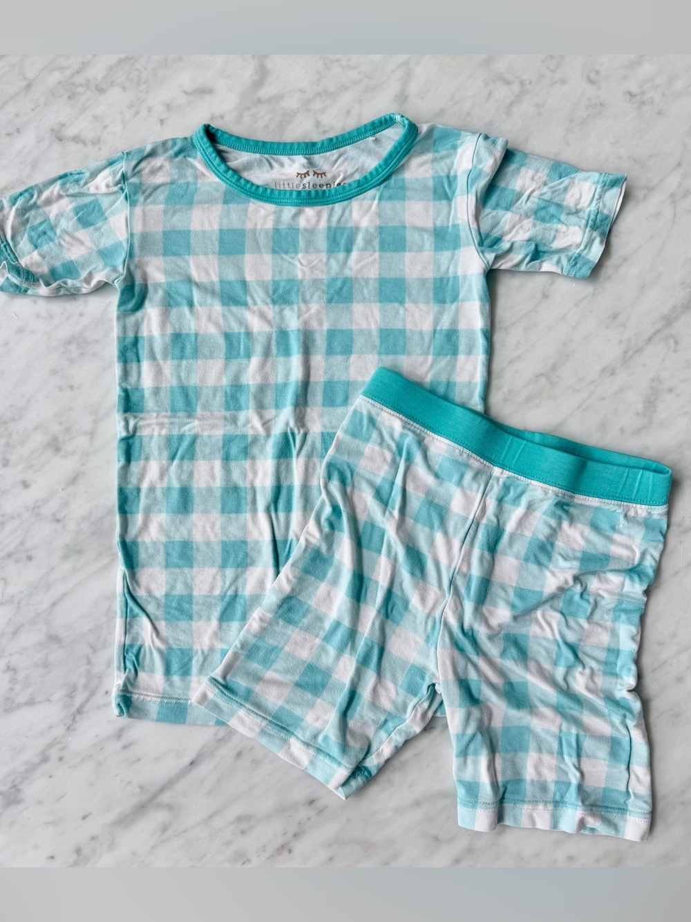 Little Sleepies Aqua Gingham Kids Short Sleeve Pajama Set - 5/6